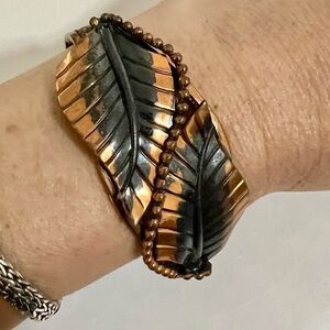 Whiting and Davis Elegant Gold and Black Copper Leaf Bracelet